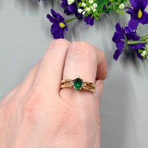 Reversible Gold Plated Ring with Emerald Green Stone or White Crystal Cluster